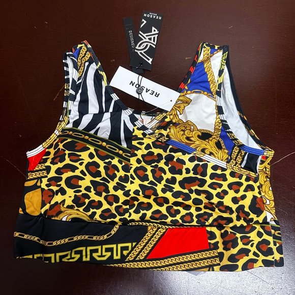 Reason Womens Multicolor Plaid Allover Print Chain Pullover Sports Bra Size XL - Picture 2 of 4